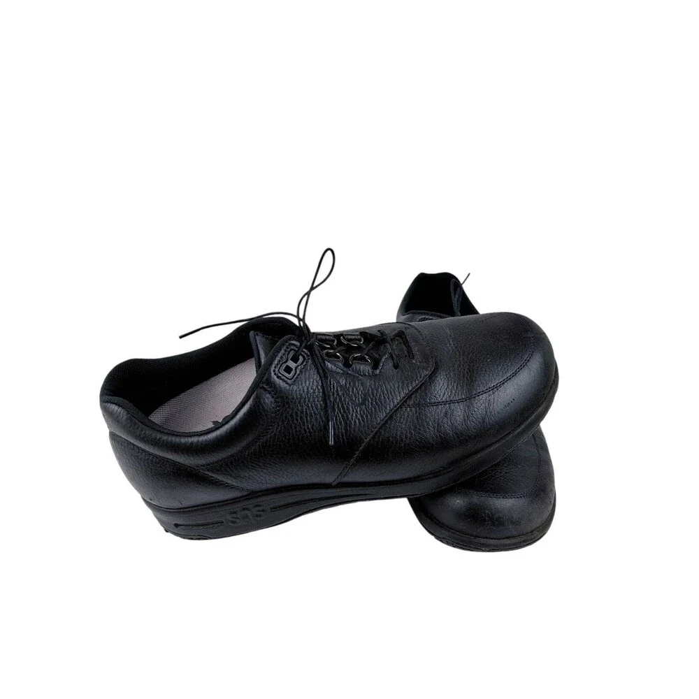 SAS Bout Time Mens 10 W Black Leather EZ Lace Up Comfort Casual Loafer Shoes